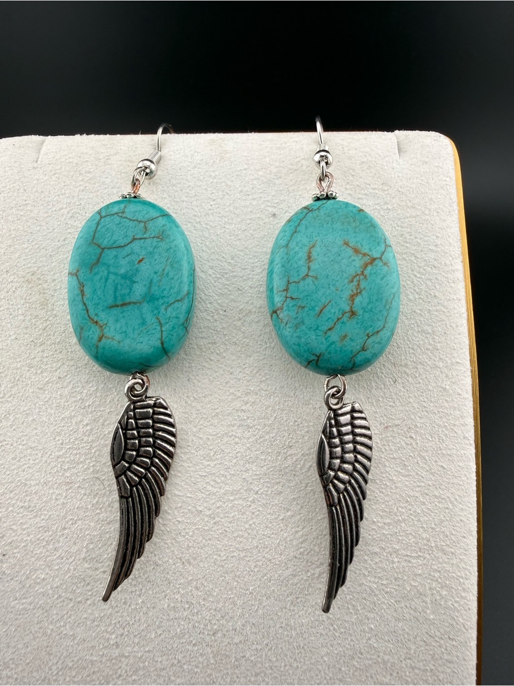 Turquoise Stone Wing Drop Earrings by